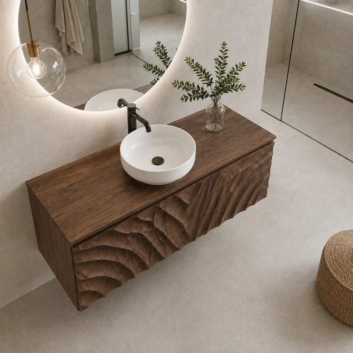 Traditional Bathroom Vanity with Hand-Carved Wave Front in Natural Solid Wood - Arboriswood - 4