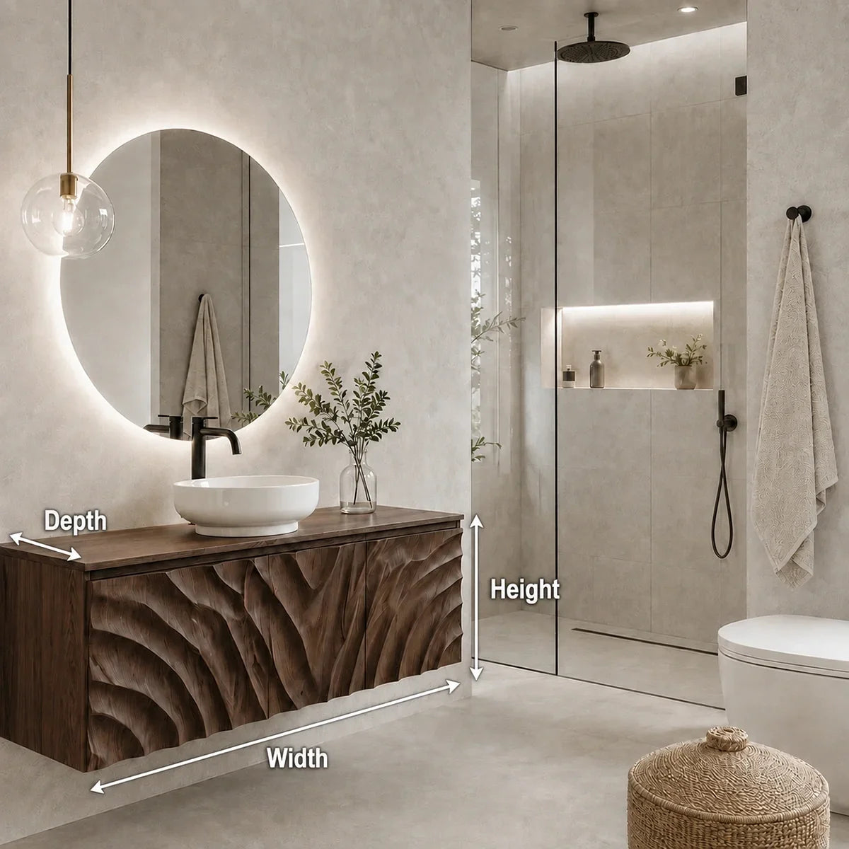 Traditional Bathroom Vanity with Hand-Carved Wave Front in Natural Solid Wood - Arboriswood - 6