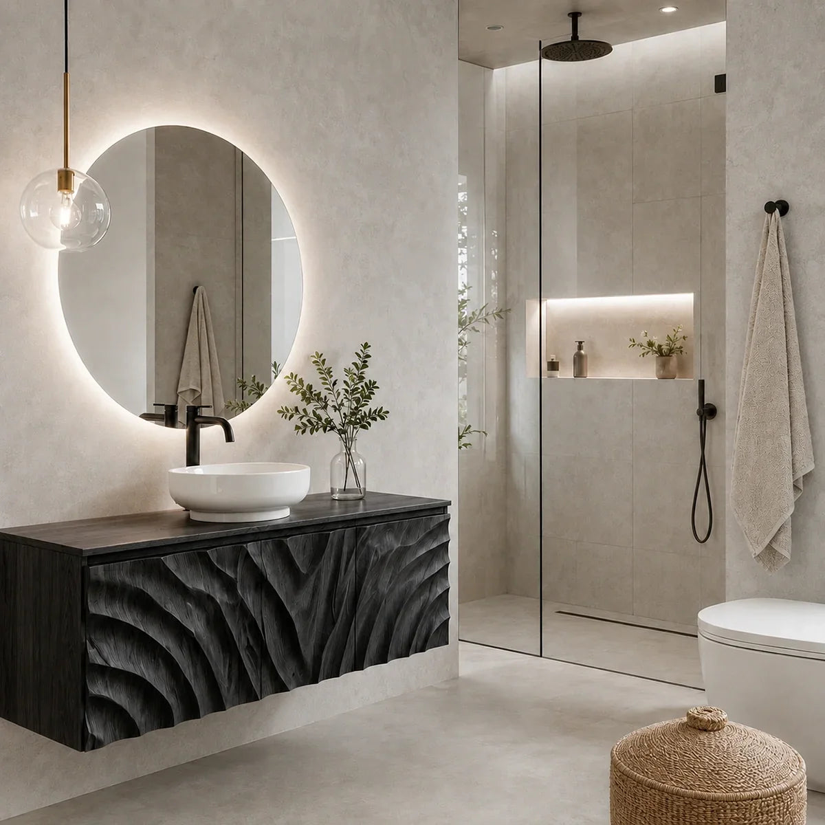Traditional Bathroom Vanity with Hand-Carved Wave Front in Natural Solid Wood - Arboriswood - 8