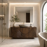 Traditional Bathroom Vanity with Hand-Carved Wave Relief in Natural Solid Wood - Arboriswood - 10