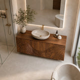 Traditional Bathroom Vanity with Hand-Carved Wave Relief in Natural Solid Wood - Arboriswood - 4