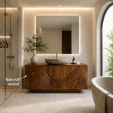 Traditional Bathroom Vanity with Hand-Carved Wave Relief in Natural Solid Wood - Arboriswood - 5