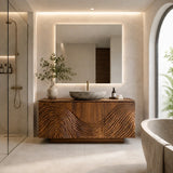 Traditional Bathroom Vanity with Hand-Carved Wave Relief in Natural Solid Wood - Arboriswood - 7