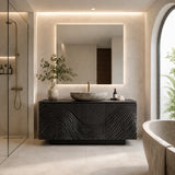 Traditional Bathroom Vanity with Hand-Carved Wave Relief in Natural Solid Wood - Arboriswood - 8