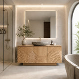 Traditional Bathroom Vanity with Hand-Carved Wave Relief in Natural Solid Wood - Arboriswood - 9