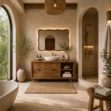 Traditional Bathroom Vanity with Wave-Carved Drawers in Natural Solid Wood - Arboriswood - 1