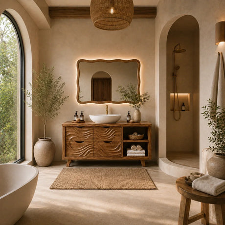 Traditional Bathroom Vanity with Wave-Carved Drawers in Natural Solid Wood - Arboriswood - 1
