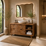 Traditional Bathroom Vanity with Wave-Carved Drawers in Natural Solid Wood - Arboriswood - 2