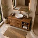 Traditional Bathroom Vanity with Wave-Carved Drawers in Natural Solid Wood - Arboriswood - 4