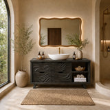 Traditional Bathroom Vanity with Wave-Carved Drawers in Natural Solid Wood - Arboriswood - 8