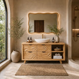 Traditional Bathroom Vanity with Wave-Carved Drawers in Natural Solid Wood - Arboriswood - 9