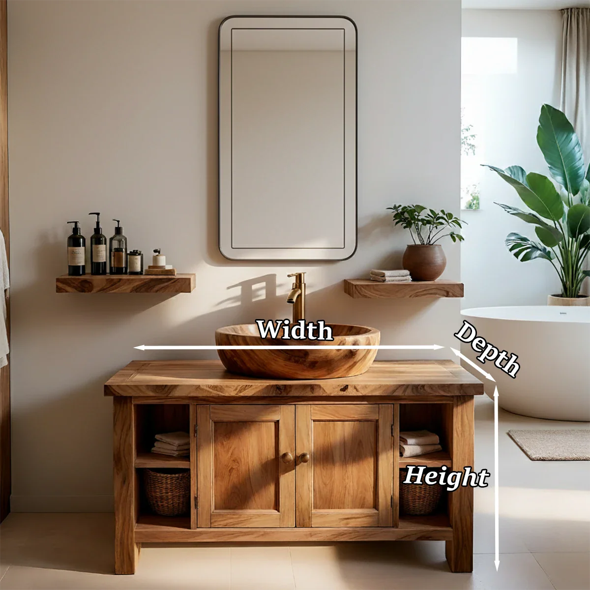 Traditional Cabinet Bathroom Vanity Natural Solid Wood Handcrafted - ArborisWood - 12