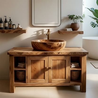 Traditional Cabinet Bathroom Vanity Natural Solid Wood Handcrafted - ArborisWood - 4
