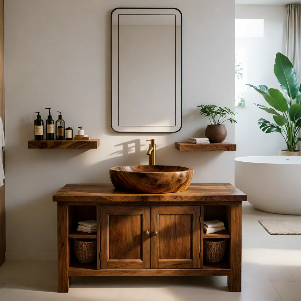 Traditional Cabinet Bathroom Vanity Natural Solid Wood Handcrafted - ArborisWood - 8