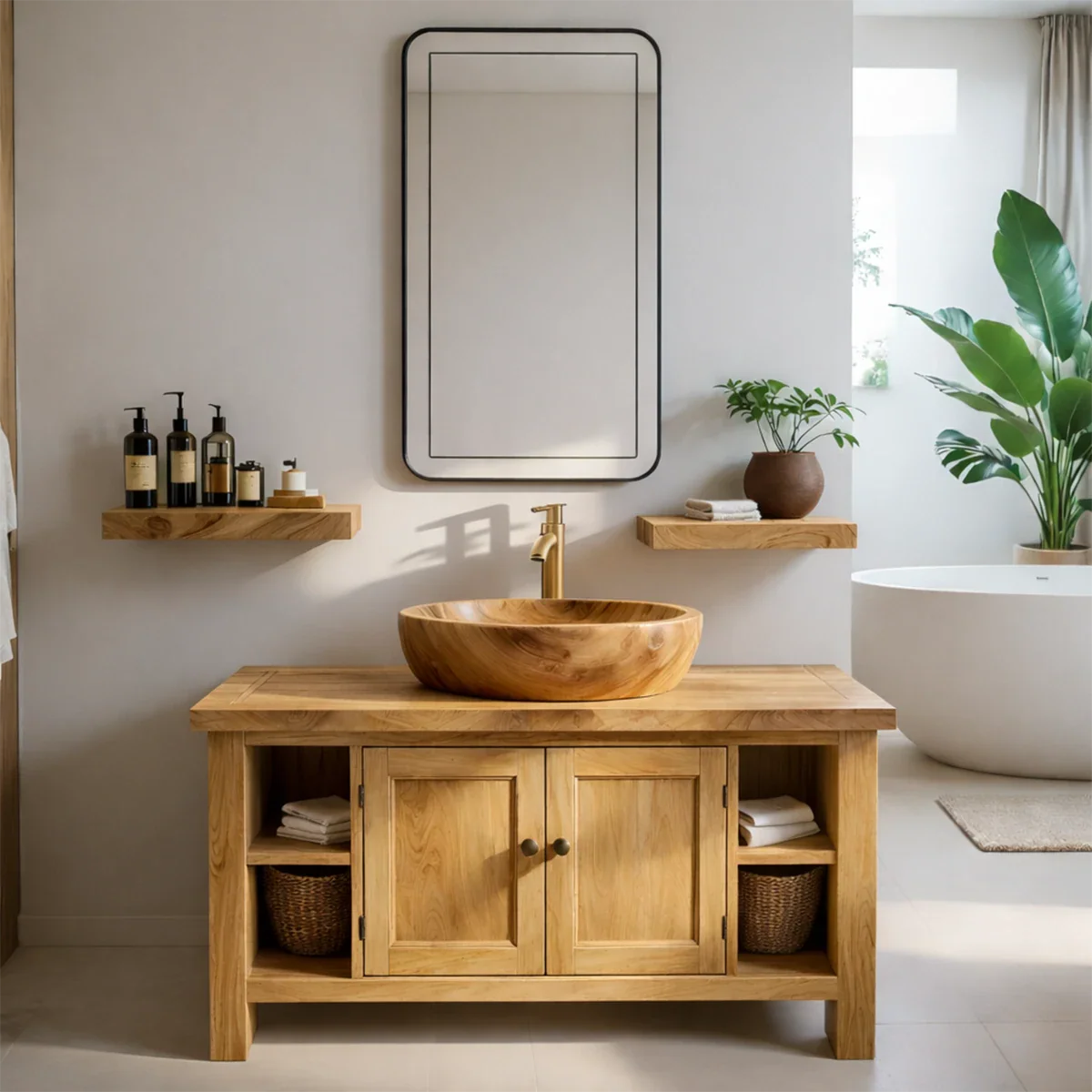 Traditional Cabinet Bathroom Vanity Natural Solid Wood Handcrafted - ArborisWood - 9