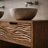 Traditional Natural Solid Wood Bathroom Vanity with Hand-Carved Wave Drawers - Arboriswood - 1