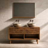 Traditional Natural Solid Wood Bathroom Vanity with Hand-Carved Wave Drawers - Arboriswood - 2