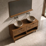 Traditional Natural Solid Wood Bathroom Vanity with Hand-Carved Wave Drawers - Arboriswood - 3