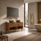Traditional Natural Solid Wood Bathroom Vanity with Hand-Carved Wave Drawers - Arboriswood - 4