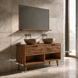 Traditional Natural Solid Wood Bathroom Vanity with Hand-Carved Wave Drawers - Arboriswood - 5