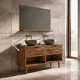Traditional Natural Solid Wood Bathroom Vanity with Hand-Carved Wave Drawers - Arboriswood - 6