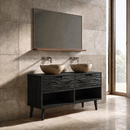 Traditional Natural Solid Wood Bathroom Vanity with Hand-Carved Wave Drawers - Arboriswood - 8
