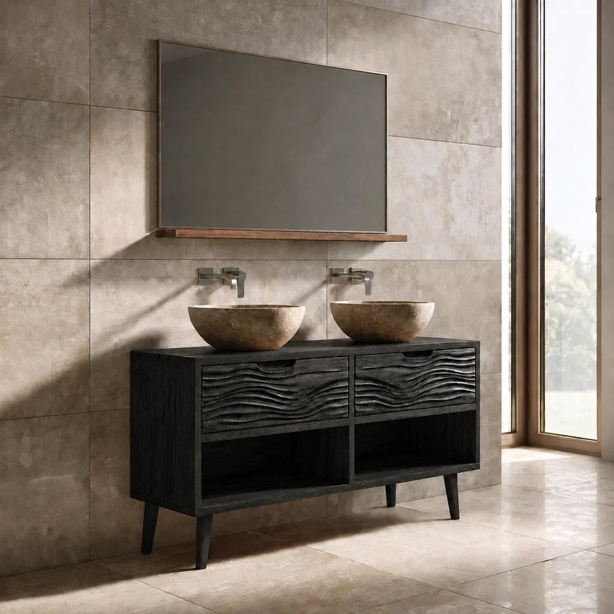 Traditional Natural Solid Wood Bathroom Vanity with Hand-Carved Wave Drawers - Arboriswood - 8