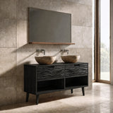 Traditional Natural Solid Wood Bathroom Vanity with Hand-Carved Wave Drawers - Arboriswood - 8