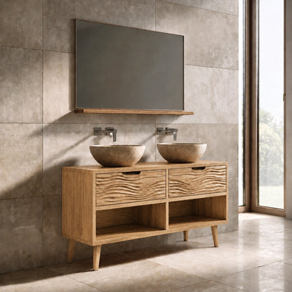 Traditional Natural Solid Wood Bathroom Vanity with Hand-Carved Wave Drawers - Arboriswood - 9