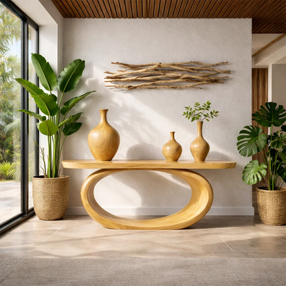 Designer brown console table with loop style base