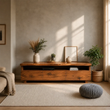 TV Stand with Storage Drawers and Open Shelf in Natural Solid Wood - Arboriswood - 16