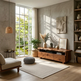 TV Stand with Storage Drawers and Open Shelf in Natural Solid Wood - Arboriswood - 2