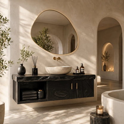 Two Door Floating Vanity Crafted From Natural Solid Wood With Open Shelves - ArborisWood - 9