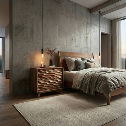 Two Drawer Nightstand with Deep Sculpted Front Panels in Solid Wood - ArborisWood - 3
