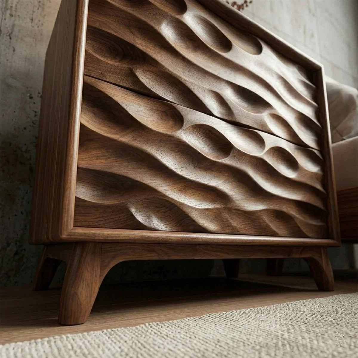 Two Drawer Nightstand with Deep Sculpted Front Panels in Solid Wood - ArborisWood - 5