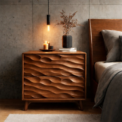 Two Drawer Nightstand with Deep Sculpted Front Panels in Solid Wood - ArborisWood - 7