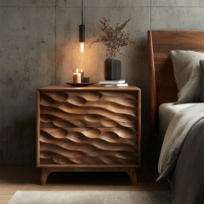 Two Drawer Nightstand with Deep Sculpted Front Panels in Solid Wood - ArborisWood