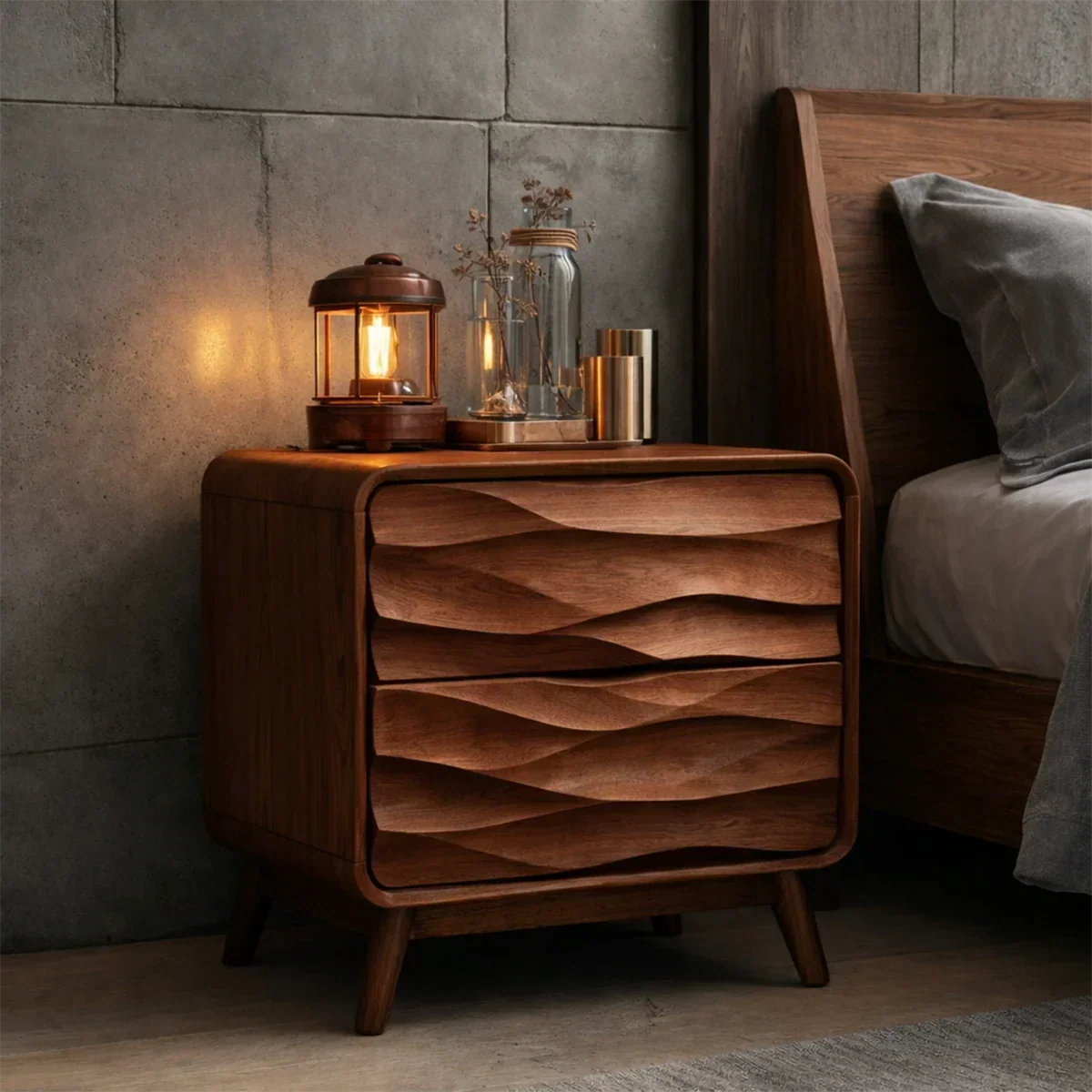Two Drawer Nightstand with Soft Wave Front in Solid Wood Design - ArborisWood - 7