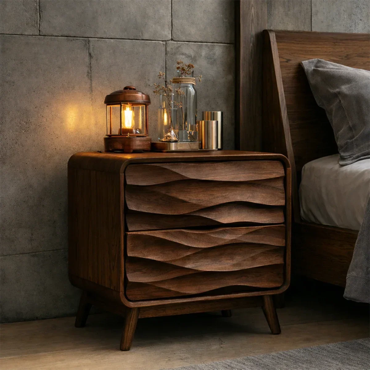 Two Drawer Nightstand with Soft Wave Front in Solid Wood Design - ArborisWood - 8