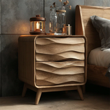 Two Drawer Nightstand with Soft Wave Front in Solid Wood Design - ArborisWood