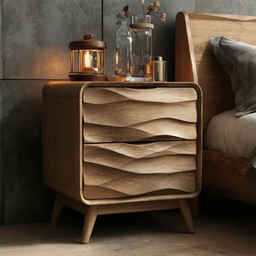 Two Drawer Nightstand with Soft Wave Front in Solid Wood Design - ArborisWood