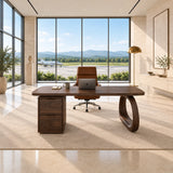 Built for focused work, this desk pairs a broad top with practical drawer storage