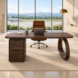 A modern writing desk with rounded edges and open leg detail for everyday office use