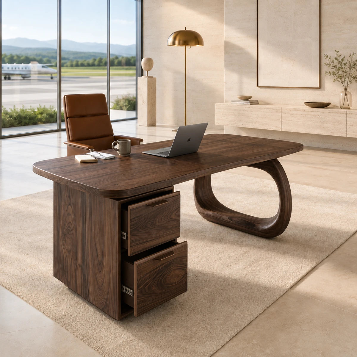 Home office desk with curved open support and spacious top for daily productivity