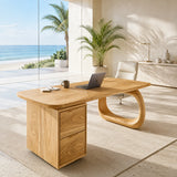 With a sculptural open leg, this desk adds visual interest to a bright workspace
