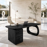 Large work desk with generous surface and built in drawers for organized home office use