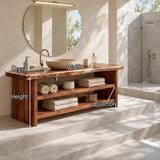 Streamlined bath cabinet in natural solid wood with airy two-tier storage design