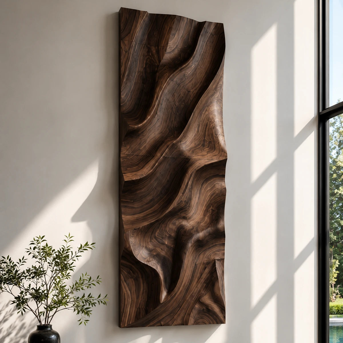 Flowing relief patterns shape this wall decor into a dramatic focal point for open rooms