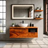 Wall Mounted Solid Wood Bathroom Vanity With Open Storage and One Drawer - Arboriswood - 13