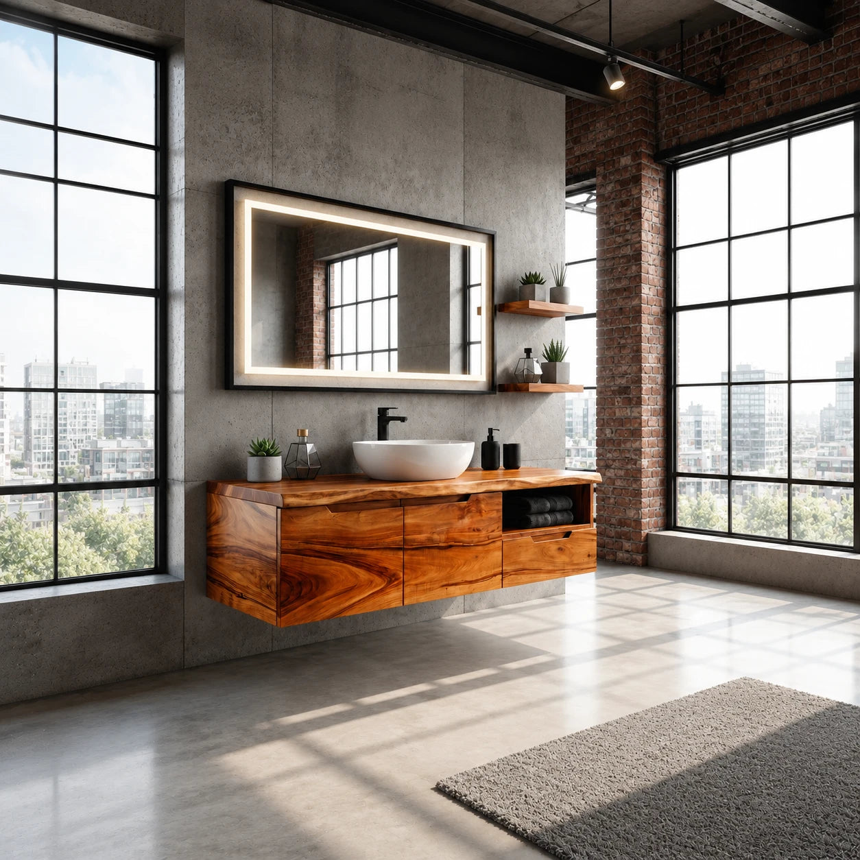Wall Mounted Solid Wood Bathroom Vanity With Open Storage and One Drawer - ArborisWood - 2